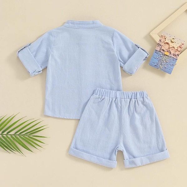 Set di abbigliamento Bambino Neonato Completo estivo Camicia a maniche corte in lino di cotone Camicia abbottonata Pantaloncini in vita elasticizzati Set abiti casual