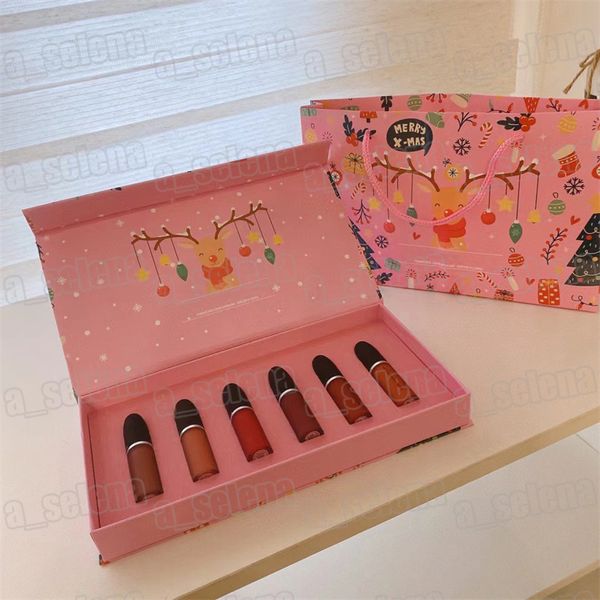 M Lip Makeup 6 Cores Lip Gloss Hidratante Batom Líquido Lipgloss Conjunto para Presente de Natal com Bolsa