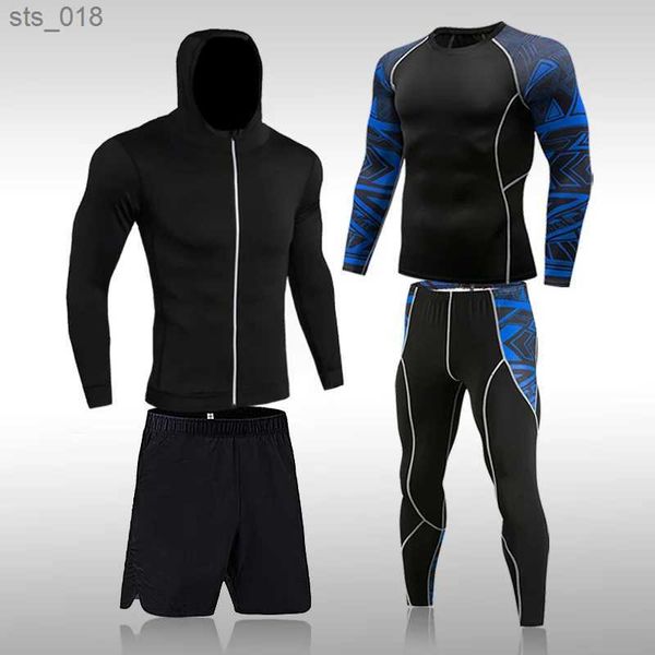 Conjunto de roupas de corrida masculino ginásio jogging skins roupas esportivas compressão mma rashgard masculino calças de secagem rápida terno de treino para menh24119