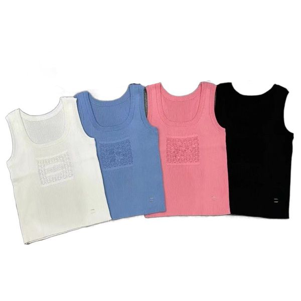 Famoso colete marca de luxo verão mulheres tanques malhas camisetas bordado recortado tanque de algodão esportes yoga coletes moda high street camiseta 4 cores preto rosa azul branco