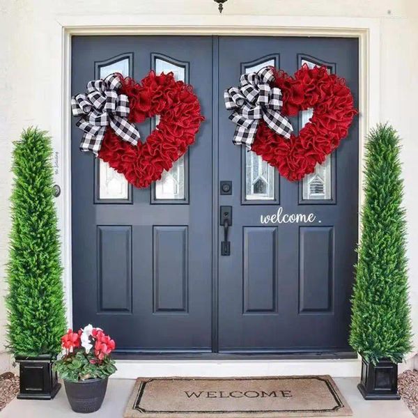 Flores decorativas em forma de coração grinalda dia dos namorados artificial guirlanda vermelha decoração para porta atmosfera romântica decorações de festa parede
