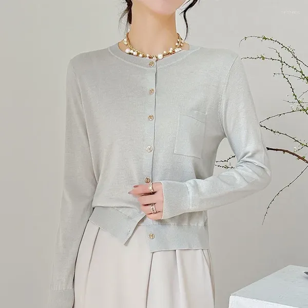 Женские блузки из ледяного шелка, вязаный кардиган с солнцезащитным кремом, пальто, тонкий топ с короткими рукавами