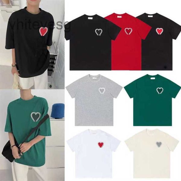 21 Farben Herren-T-Shirt Hemden für Männer Designer-Oberteil Kurzarm Gesticktes rotes Herz Volltonfarbe Big Love Rundhalsausschnitt Damen Paris VRMH