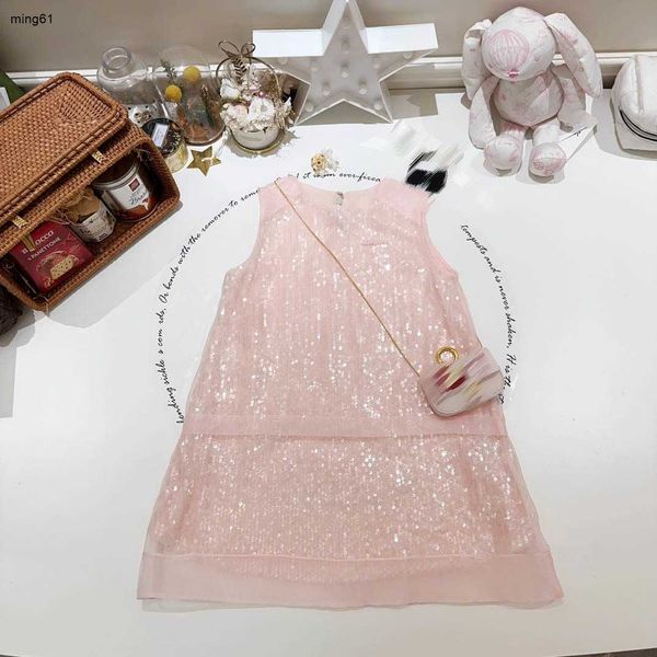 Брендовое платье для девочек, детская юбка без рукавов с блестящими пайетками, размер 90-160, дизайнерские детские платья, милое розовое детское платье, 20 января