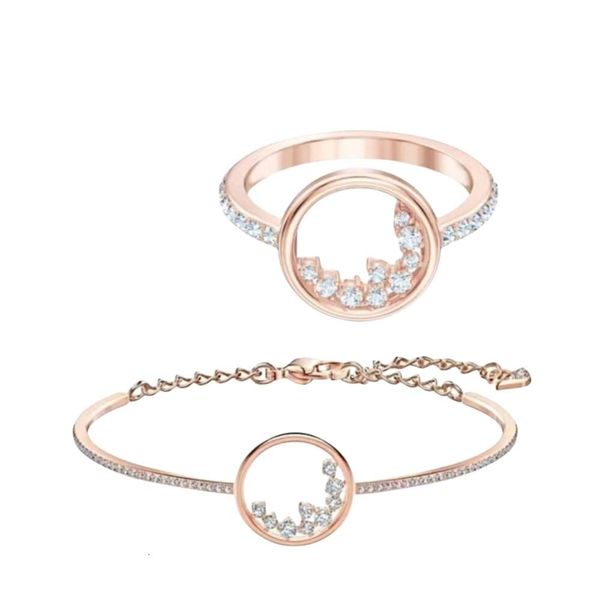 Anel Swarovskis Designer de luxo moda feminina elemento de qualidade original anel redondo pulseira de ponto de gelo rosa ouro versátil presente de dia dos namorados para namorada