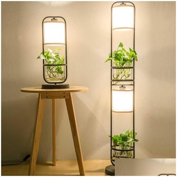 Lampade da terra Moderna Decorazione cinese Pianta Fiore Lampada Paralume in tessuto Vetro Studio Stand Luce Ac110V-220V 1214 Consegna a goccia Ligh Dhefb