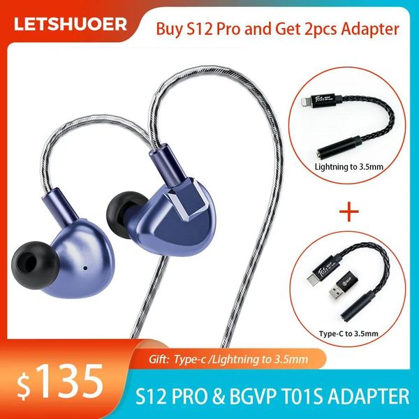 Fones de ouvido Letshuoer S12 Pro BGVP T01S Monitor com fio Melhor no ouvido IEMs Fone de ouvido de alta fidelidade para iPhone Huawei Qualidade Baixo Driver Planar Magnético