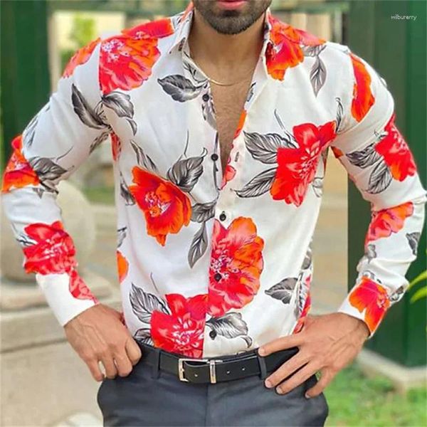 Herren-Freizeithemden, edle Ball-Geschäftsblumen, 3D-gedruckt, langärmelig, Knopfkleidung, Mode, Sommer, S-6XL