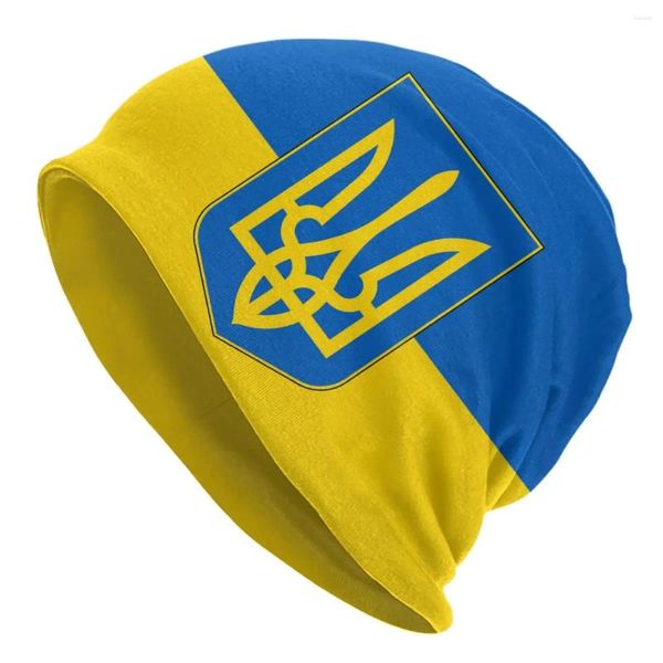 Berets bandeira da ucrânia crânios gorros bonés hip hop inverno quente homens mulheres tricô chapéu unisex adulto patriótico bonnet chapéus