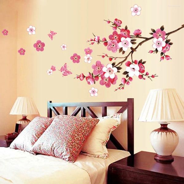 Adesivos de Parede Muursticker Quarto Flor de Pêssego Flor Borboleta Diy Arte Moderna Decalques Decoração de Casa QW