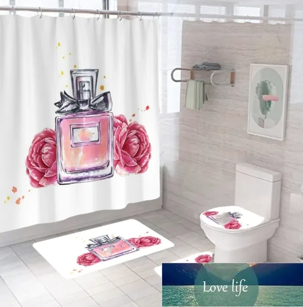 Großhandel Duschvorhänge-Sets mit coolem Druck, hochwertiges vierteiliges Muss-Set für Badezimmer, Anti-Peeping, rutschfeste Deodorant-Badewannen-Toilettenmatten, hohe Qualität