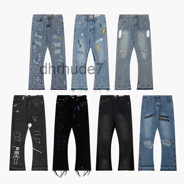 23ss Top Craft Jeans da uomo Designer Retro Fashion High Street Pantaloni con fori rotti Pittura ad olio Spruzzi di inchiostro SZNM