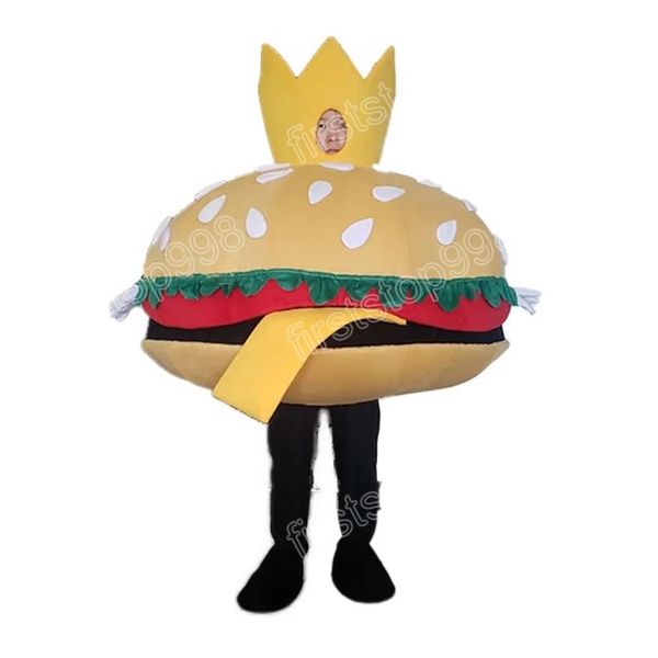 Hochwertiges Maskottchen-Kostüm „Burger mit Krone“, Cartoon-Anime-Charakter, Unisex-Erwachsene, Werbe-Requisiten, Weihnachtsfeier, Outdoor-Outfit