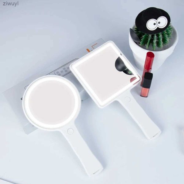 2 Stück USB-Schminkspiegel mit LED-Licht, kompakter Handspiegel mit Griff, runder tragbarer Reise-Smart-Make-up-Touchscreen-Miroir