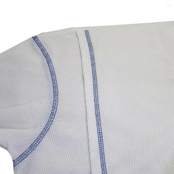 Erkek Tişörtleri Şık Rahat Moda T-Shirt Sonbahar Izgara Doku Uzun Kollu Koyu Mavi Gri Polyester Beyaz