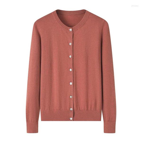 Maglieria da donna Naizaiga 100 Lana pettinata superfine 18 Pin O-collo Rosso Beige Manica lunga Sottile Buona Qunlity Maglione da donna Madre Cardigan