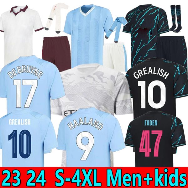 S-4XL HAALAND MANS CITIES Futbol Forması 125. Gvardiol 23 24 Grealish de Bruyne Philli Mahrez Foden 2023 Futbol Gömlek Üniformaları Erkek Çocuk Kiti Aarez Rodrigo