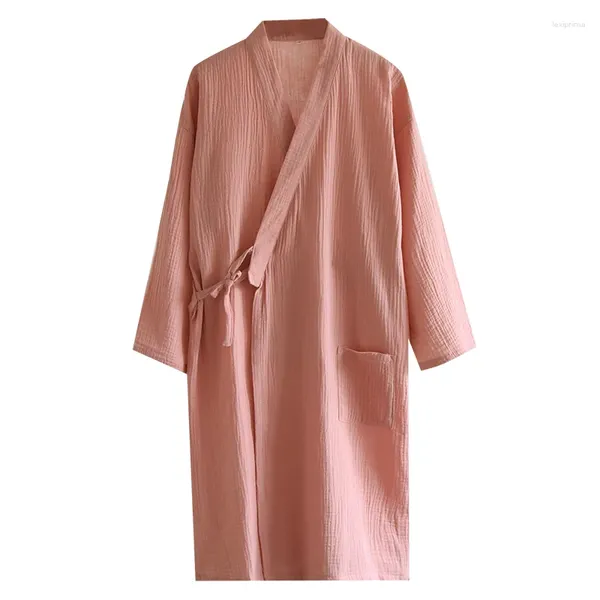 Abbigliamento etnico giapponese Primavera Autunno Coppia Accappatoio Crepe di cotone Kimono lungo Camicia da notte da donna Stringata Yukata Sudore Fumante
