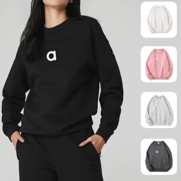 AL08 Yoga-Outfit für Damen, Kapuzenpullover, perfekt übergroße Sweatshirts, Pullover, lockeres Langarm-Crop-Top, Fitness, Workout, Rundhalsausschnitt, Bluse, Fitnessstudio