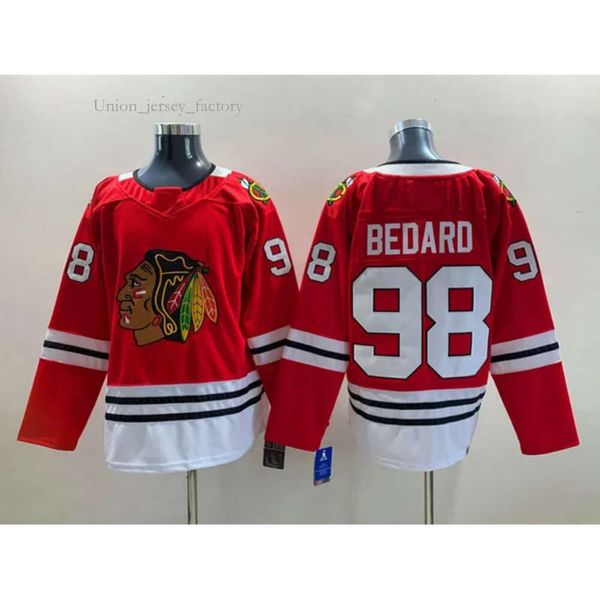 Ucuz Toptan Dropshipping Erkekler Çocuklar Blackhawks 98 Connor Bedard Hokey Jersey Chicago Kırmızı Beyaz% 100 ED Boyut S-XXXL 9987