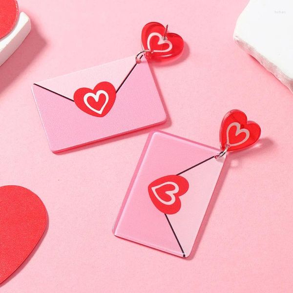 Stud Küpe Eşsiz Sevgililer Günü Kırmızı Pembe Kalp Kadınlar Kız Arkadaş Moda Akrilik Zarf