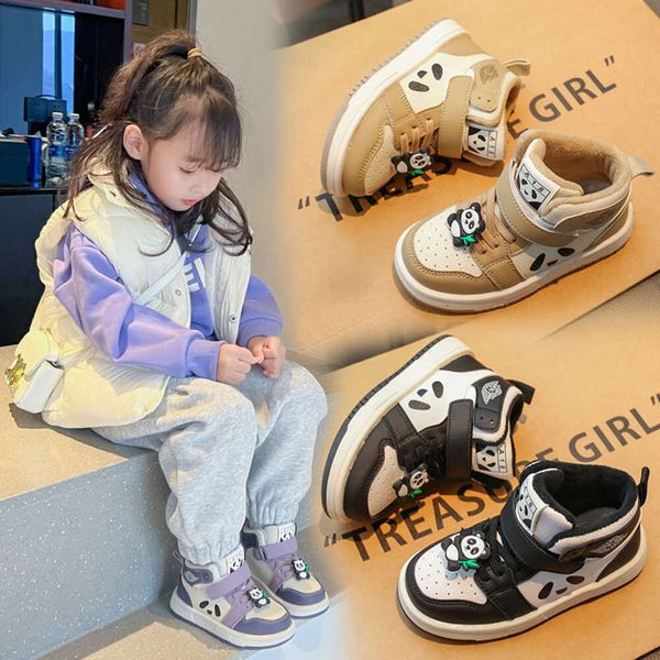 Crianças crianças panda sapatos de tabuleiro, esportes para meninas 2024 outono/inverno nova edição, bebê gigante, pelúcia alta superior para meninos