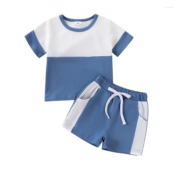 Giyim Setleri Bebek Bebek Yaz Giysileri Kısa Kol Kontrast Renk Patchwork Toddler Boys Trailsuit için Set