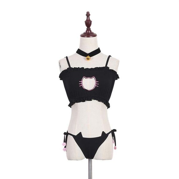 Costumi anime Cosplay Kawaii Lingerie Set Cat Ricamo Reggiseno Slip Campana Colletto girocollo Intimo donna Fz0574206N Consegna di goccia Appar Dhkwu