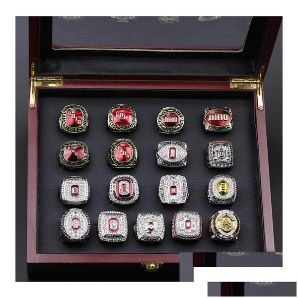 Cluster Ringe 17 stücke Ohio State Buckeyes National Champion Championship Ring Set Solide Männer Fan Brithday Geschenk Großhandel Drop Lieferung J Dhd7H