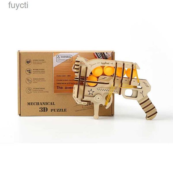 Artes e Ofícios SIMKOOII 3D Quebra-cabeça de arma de brinquedo de madeira - Avenger R1 Design Ping Pong Ball Shooter Faixa de borracha alimentada por brinquedo DIY seguro e inovador YQ240119