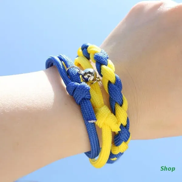 Braccialetti a maglie L5YC Bandiera nazionale stile giallo blu corda intrecciata amanti del braccialetto intrecciato fatto a mano magnetico per donne uomini sorella gioielli 3 pezzi