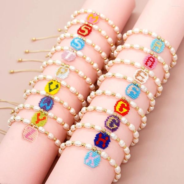 Verbindungsarmbänder BohoBliss Miyuki-Perlen, gewebtes Buchstabenarmband, bedeutungsvolles Geschenk, Freundschaft, individuelles Design, Schmuck, Süßwasserperle, Pulsera