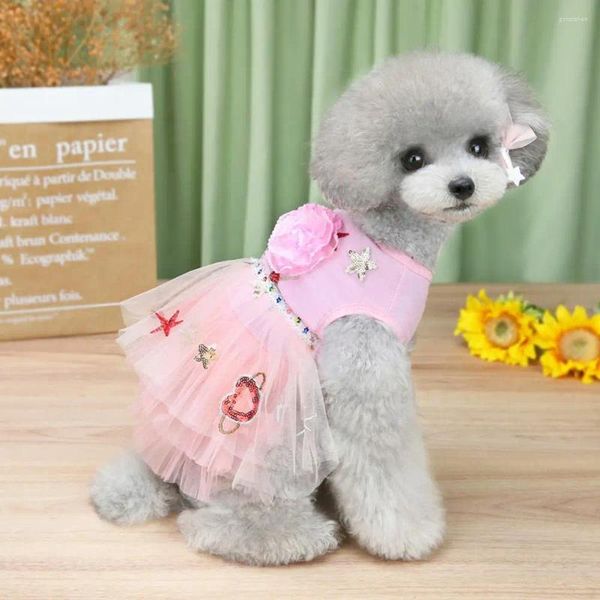 Roupas de cachorro roupas de cachorro padrão floral moda princesa vestido saia de renda pet t-shirt para festa