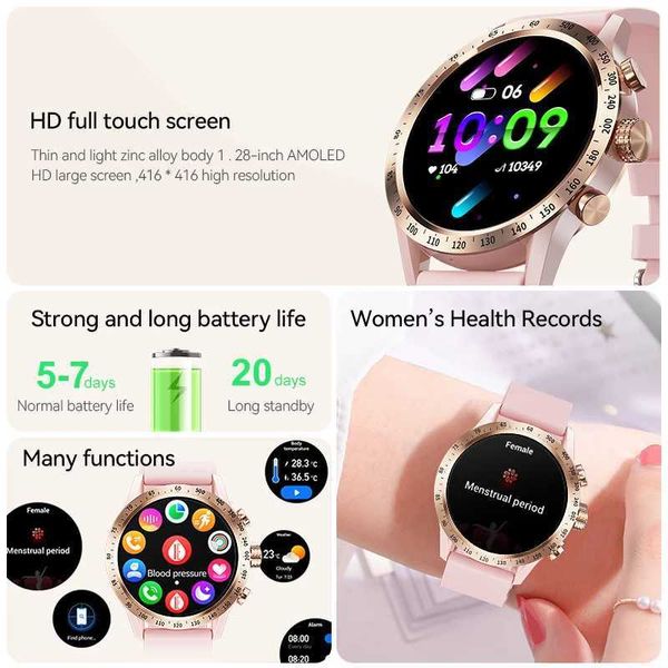 Relógios inteligentes LIGE 1,28 polegadas tela AMOLED relógio inteligente para mulheres chamada sem fio conectar telefone monitor de saúde à prova d'água esporte senhoras smartwatchL2401