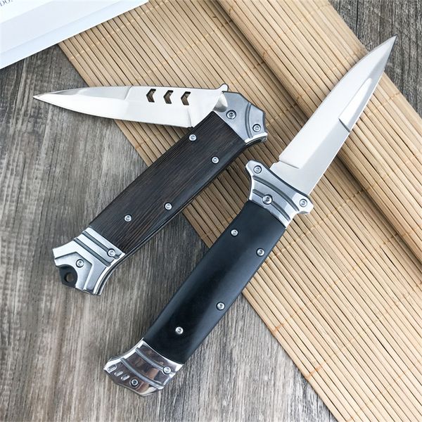 Manico in legno nero / marrone Coltello pieghevole tascabile tattico automatico Lama affilata Coltello AUTO Strumento di utilità di sopravvivenza all'aperto di qualità BM 3300 533 7850 Coltello regalo