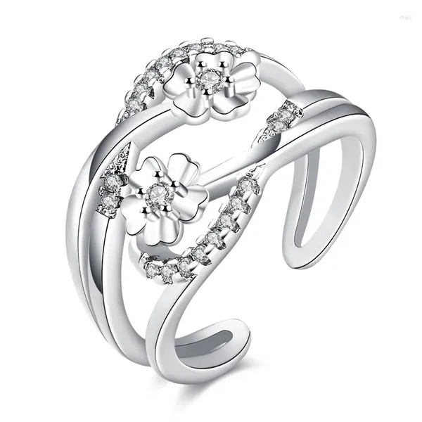 Cluster-Ringe für Damen/Mädchen, schöne Blume, hohl, Weiß/Roségold, Zirkonia, Hochzeit, Party, Zubehör, hübsches Geschenk