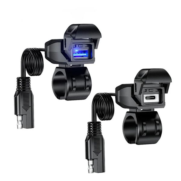 Carregador usb para motocicleta sae para adaptador usb3.0, à prova d'água, interruptor liga/desliga automático, dc 9v-24v tipo c, carregador de motocicleta