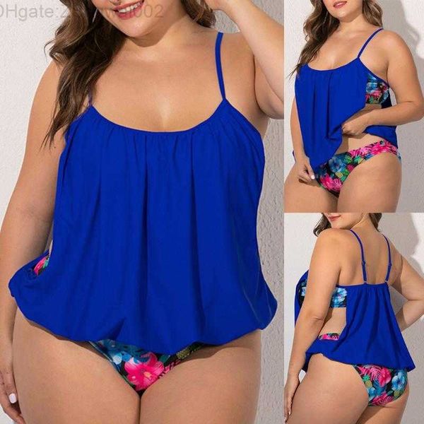 Damenbadebekleidung L-5XL Frauen Zweiteiliger Badeanzug Blumendruck Sling Plus Size Bikini Beachwear Tanga Design Hollow Side Fashion F4 MKCS