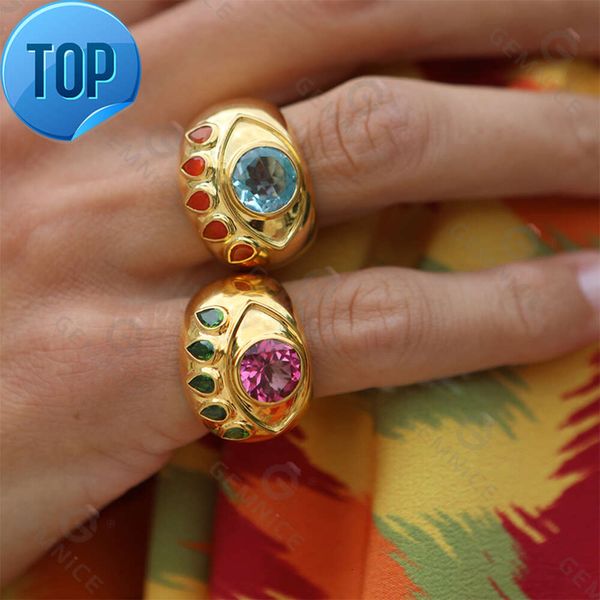 Gemnel 925 prata esterlina anel de declaração real 18k banhado a ouro anel da índia venda quente vintage zircão mau olhado anel jóias