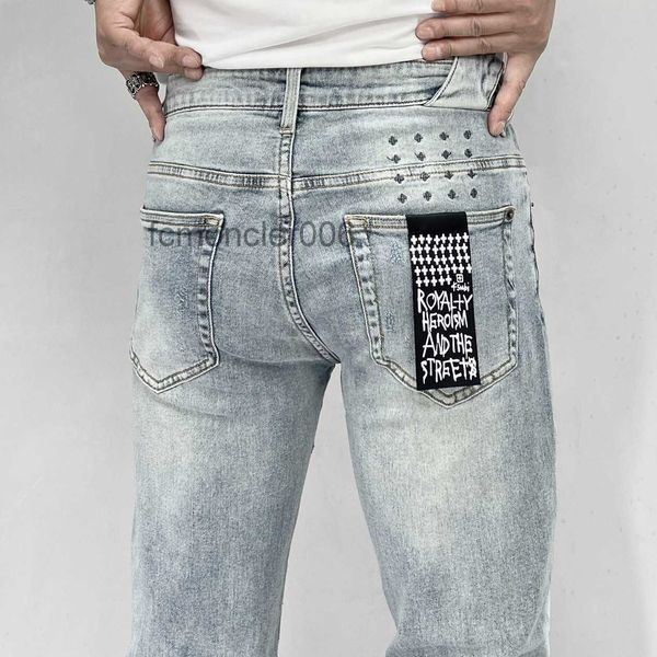 Designer Ksubi Jeans per uomo Pantaloni da uomo Rip Denim Biker Vernice grigia Distress Stretch Moto Osso Halloween Viola 436gh 31HH