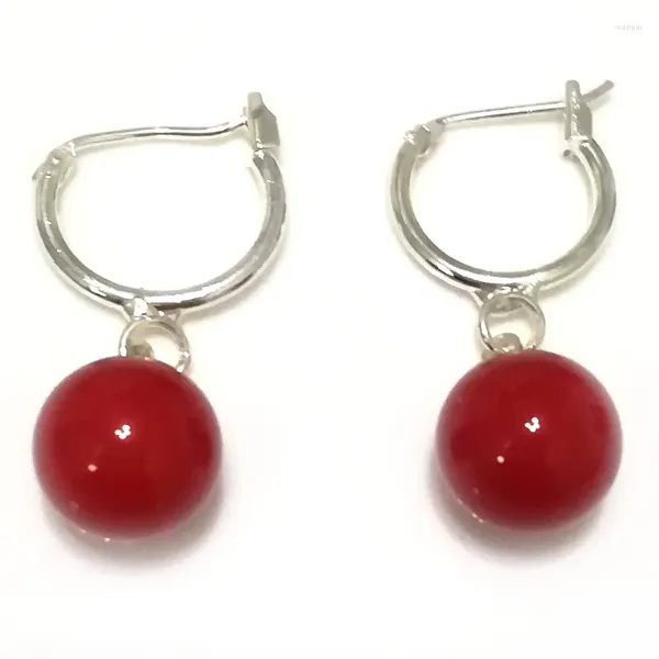 Baumelnde Ohrringe im Großhandel, 10–11 mm, glänzend, rot, natürliche runde Muschelperle, Sterlingsilber-Ohrring