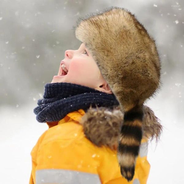 Berretti Bellissimo cappello da ragazza Coda di procione Comodo berretto termico invernale freddo