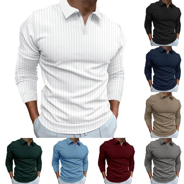 Camiseta masculina casual gola em pé cor sólida manga comprida com decote em v camiseta masculina para homem gráfico