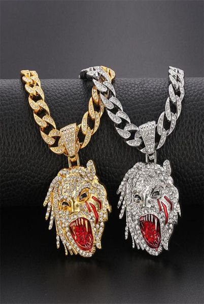 Colares Pingente Gótico Hip Hop Metade Homem Besta Iced Out Gargantilha Colar de Corrente Halloween Gift3033434