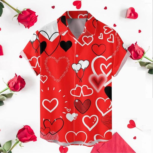 Camicie casual da uomo San Valentino Stampato Vacanze natalizie Tute Abbigliamento Abbottonatura Pagliaccetto Abiti da palco per uomo Musicisti