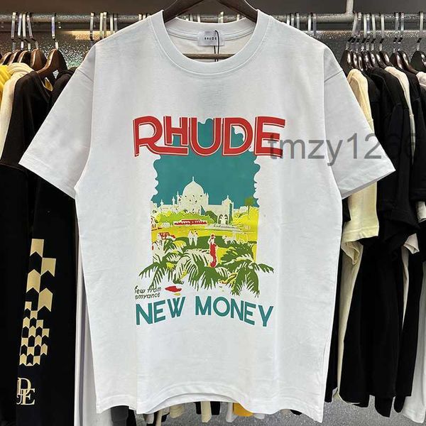 Herren T-Shirts Rhude T-Shirt Castle Coconut Tree Windowsill Scenic Casual Lose Atmungsaktive Kurzarm T-Shirt Männer Frauen Paare Top T-Shirt 230816 BIOS