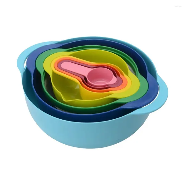 Messwerkzeuge 8 teile/satz Rührschüssel Set Mehrzweck Kunststoff Salat Küche Kreative Gemüse Obst Stapelbare Schüsseln