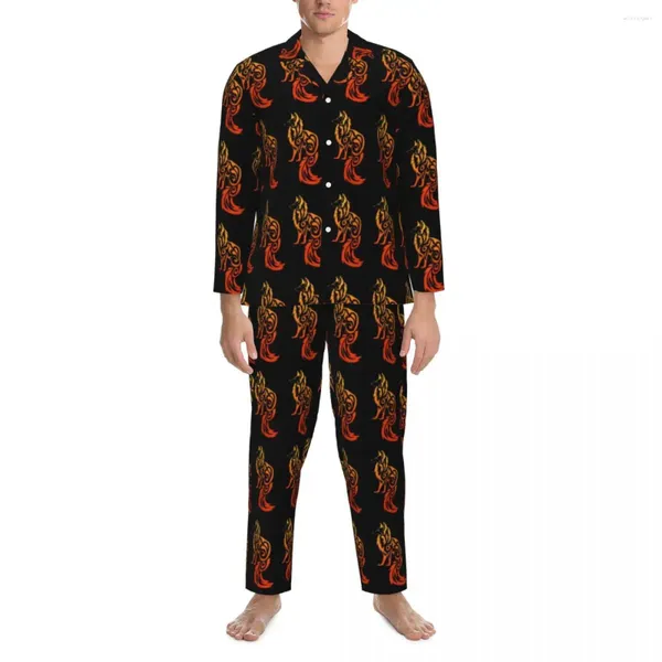 Erkek pijama pijamaları erkek kırmızı kabile ev vahşi hayvan baskısı iki parçalı rahat pijama setleri uzun kollu güzel büyük boy takım elbise