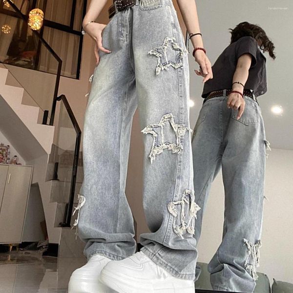 Calças de brim femininas calças de carga mulher oversized hippie streetwear bolso a corrente elástica calças de cintura alta estilo baggy moda denim