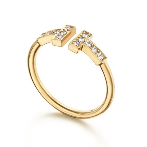 Designer-Doppel-T-Ring, Damen-Goldring, 18 Karat vergoldet, Damen-Herren-Ehering, Perlen-Diamant-Ring, Edelstahl, Silber, Roségold, Jahrestag, Weihnachtsgeschenk, MWDB